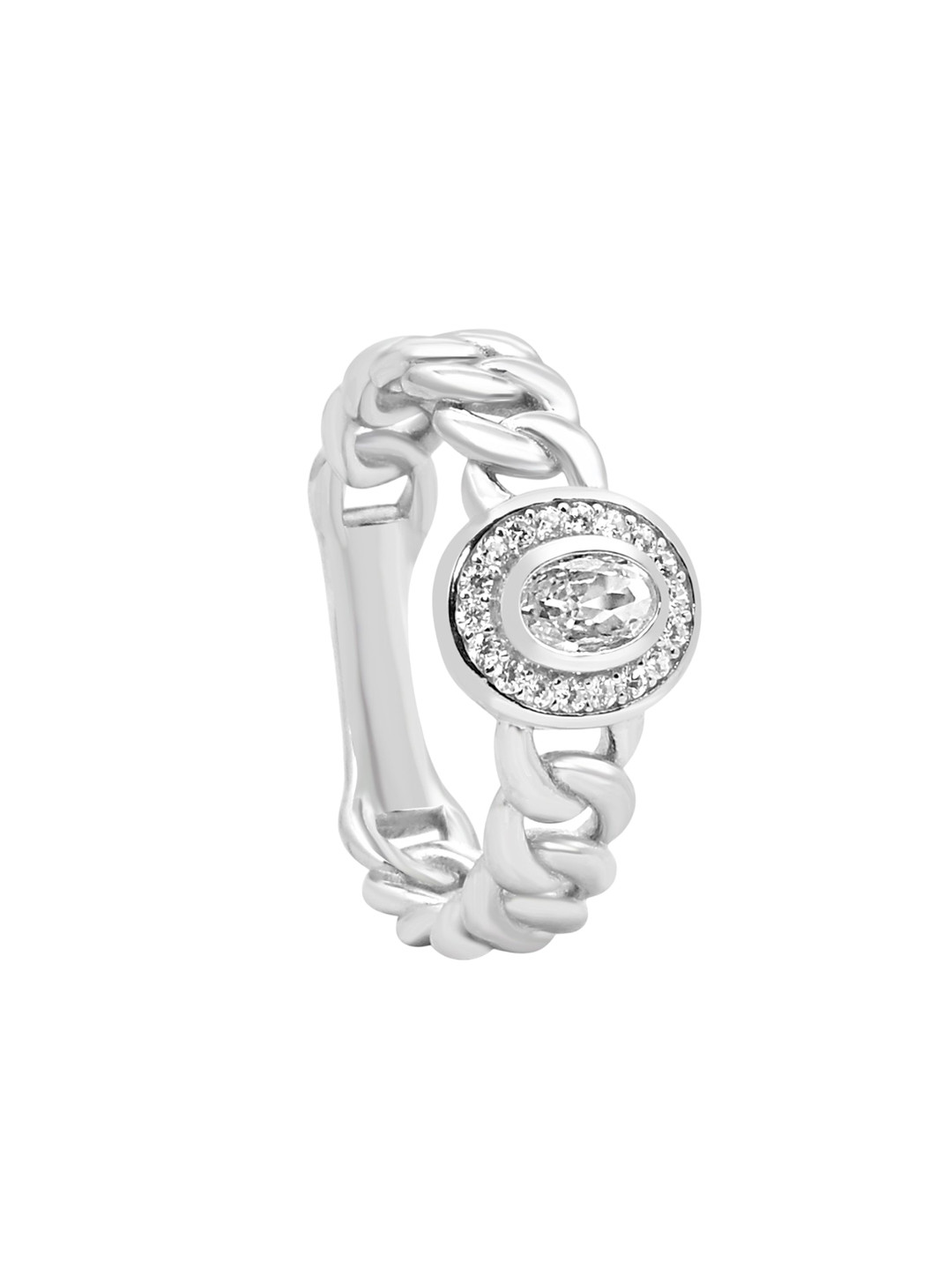 925 SILLER Rhodium Plated Cubic Zirconia Studded Solitaire Finger Ring