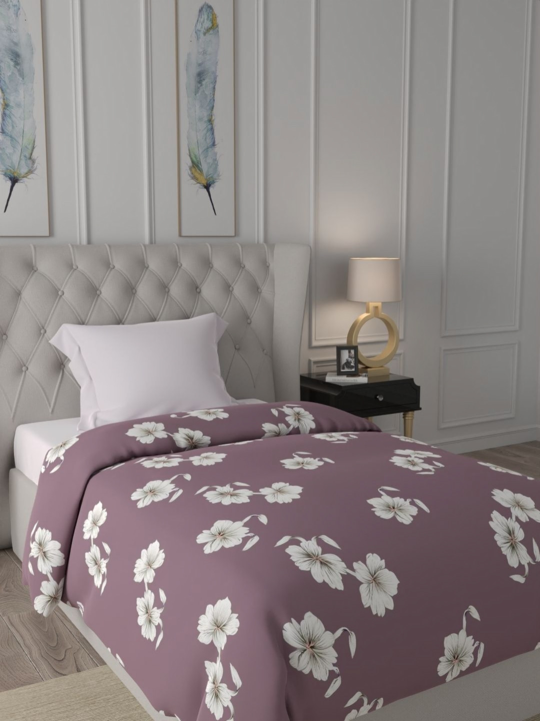 Raymond Home Mauve & White Floral Printed 300 GSM AC Room Single Bed Dohar