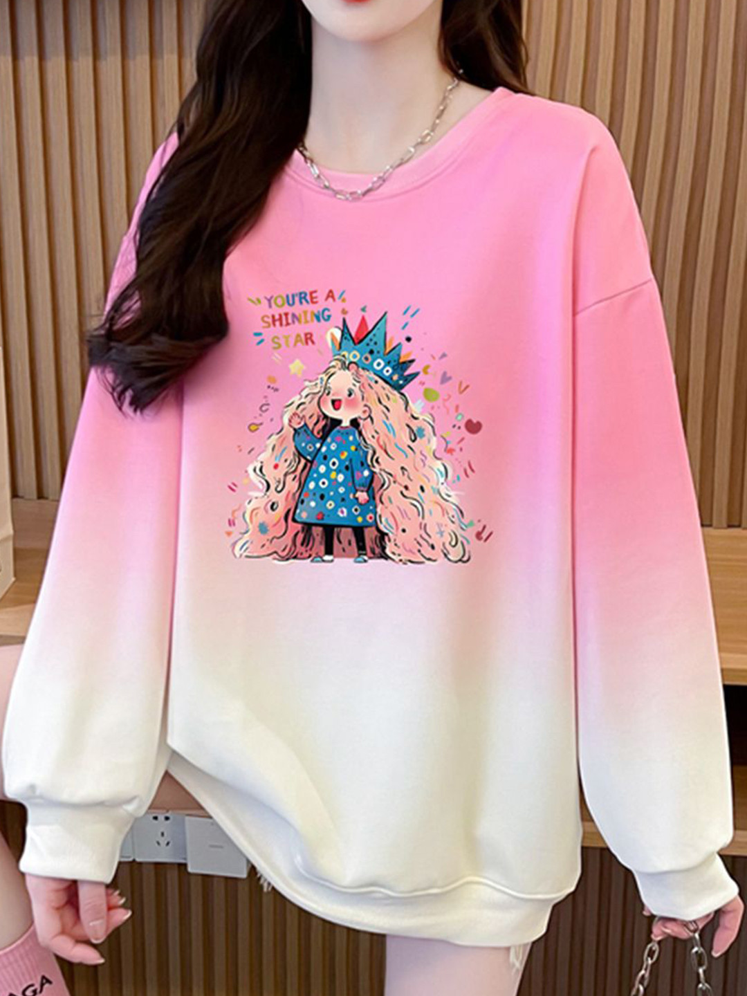 JC Mode Women Cotton Colourblocked Graphics Printed  Round Neck Casual Sweatshirt