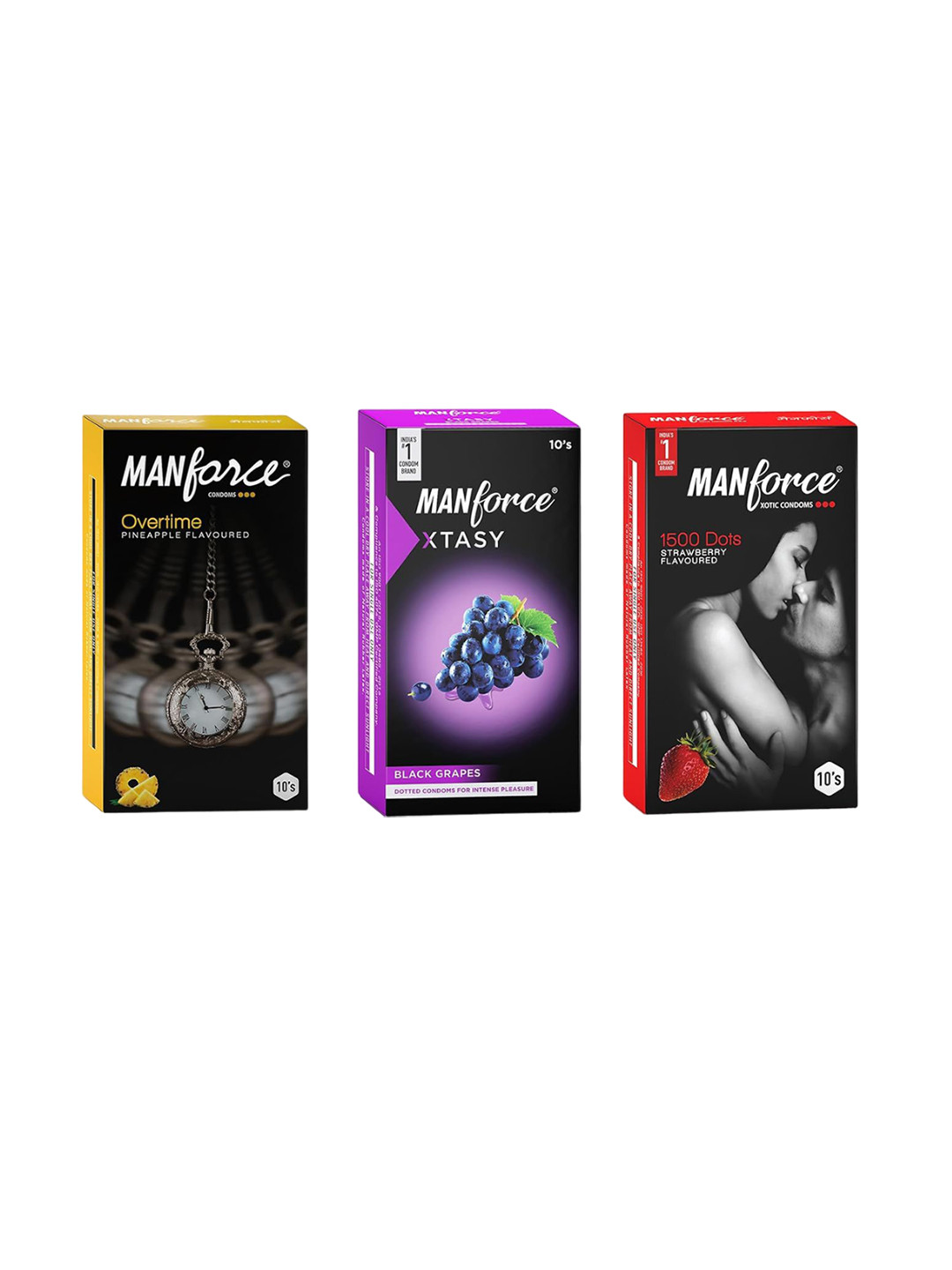 Manforce Set Of 3 Pineapple, Black Grapes & Strawberry Flavoured Condoms-10 Pcs Each