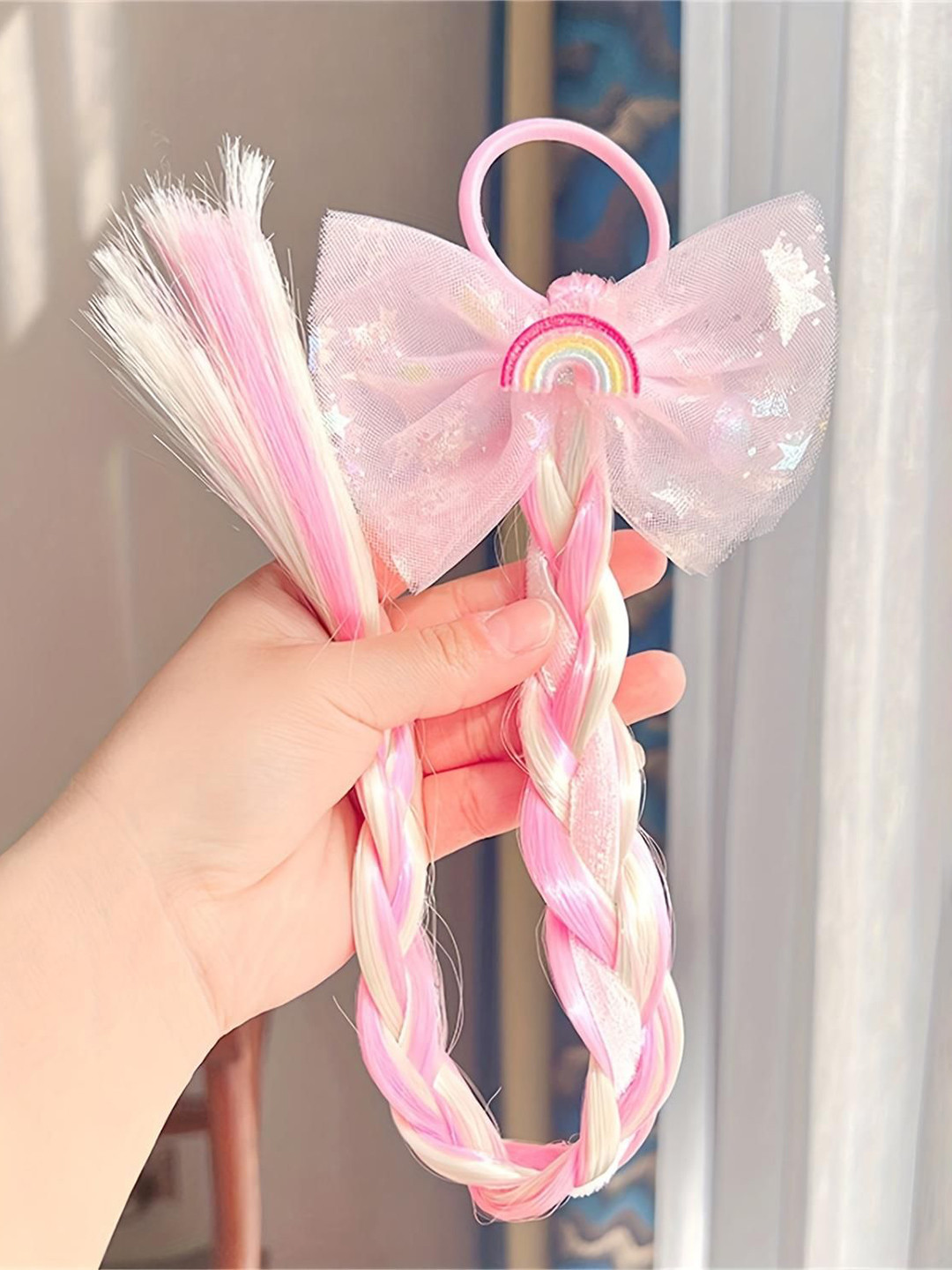 LYTIX Girls Set Of 4 Rainbow Braid Detachable Hair Extension With Rubber Bands