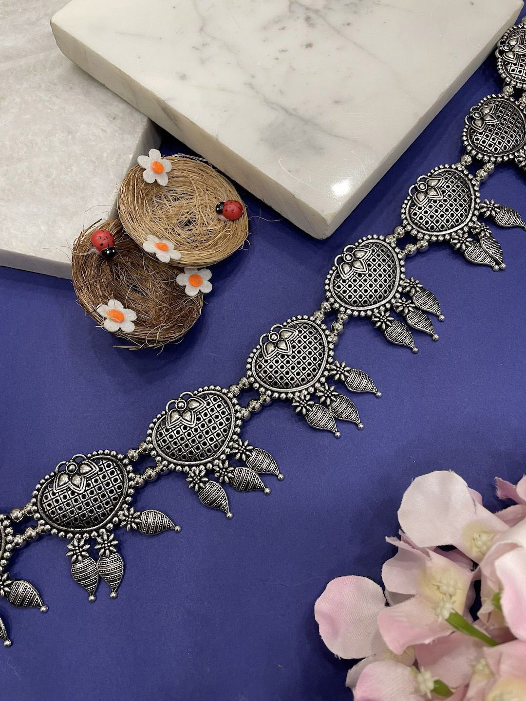 Digital Dress Room German Silver Studded Waist Chain Saree Accessories