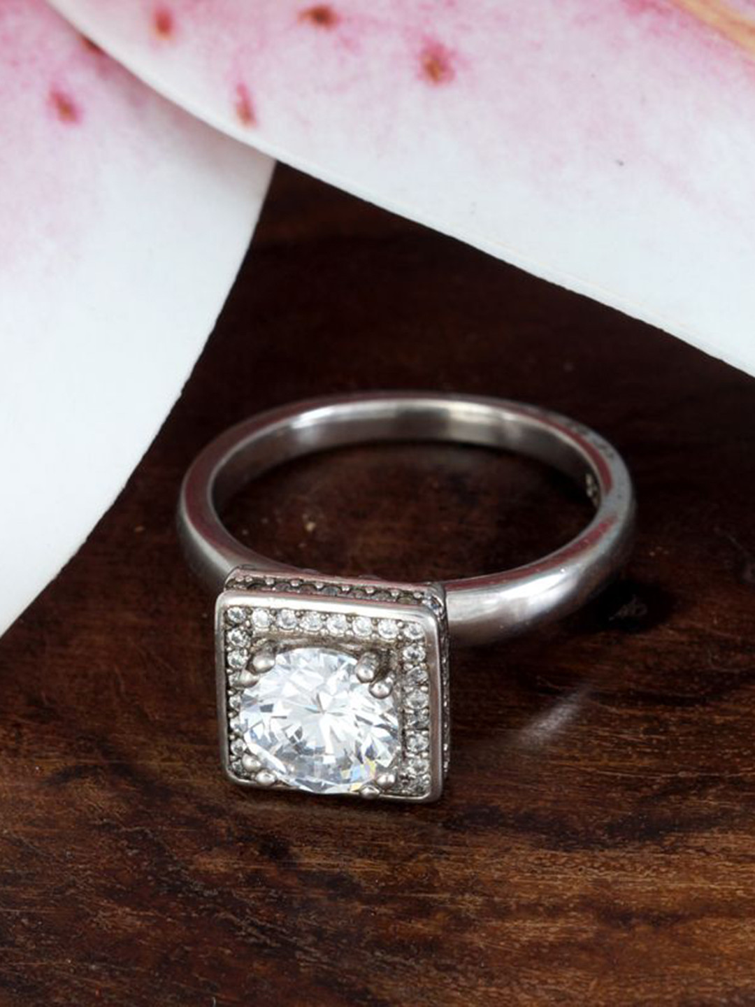 Tuanz Silver Jewelry Uno 925 Sterling Silver-Plated CZ-Stone Studded Finger Ring