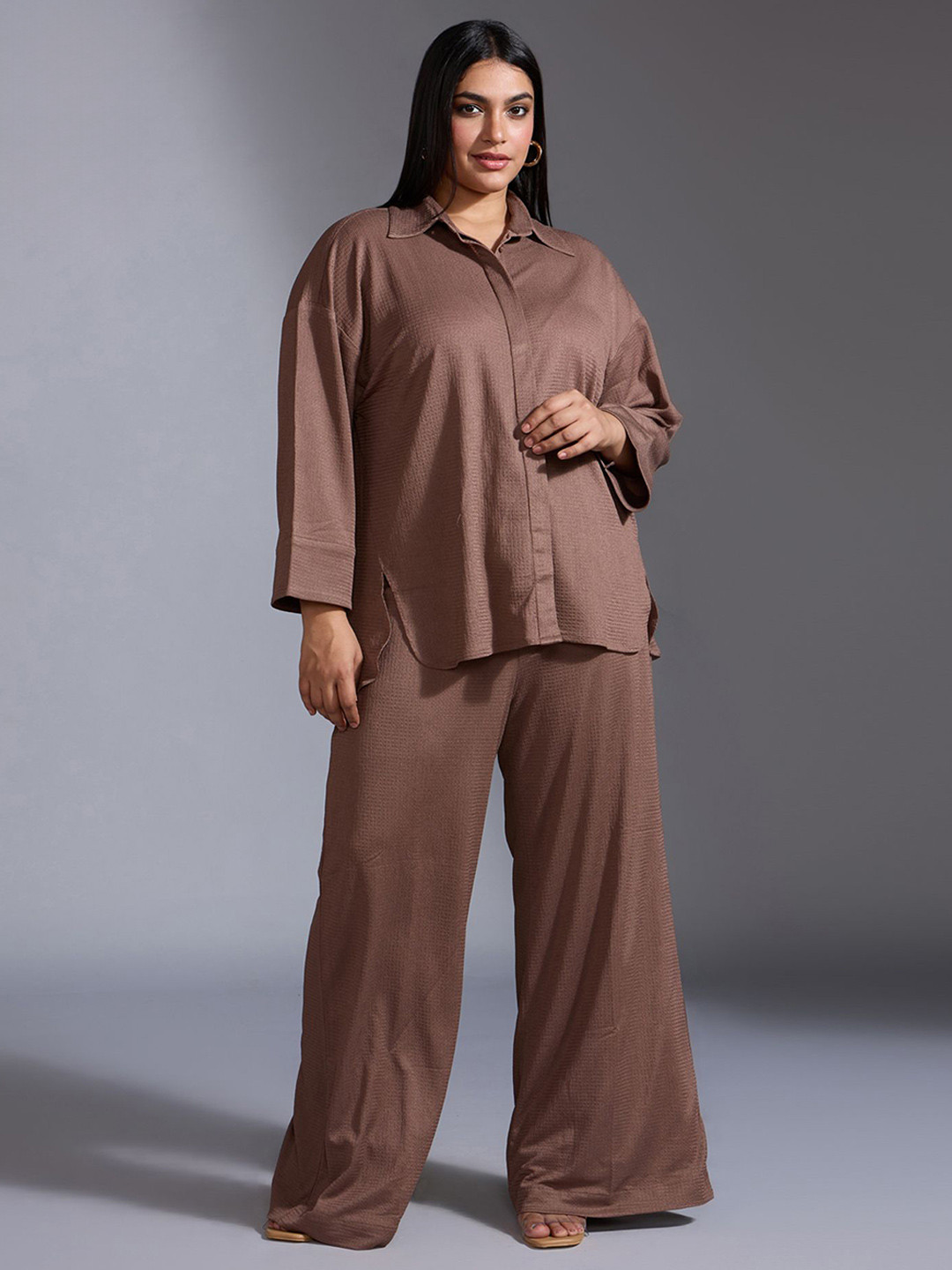 20Dresses Brown Long Sleeves Shirt with Trousers