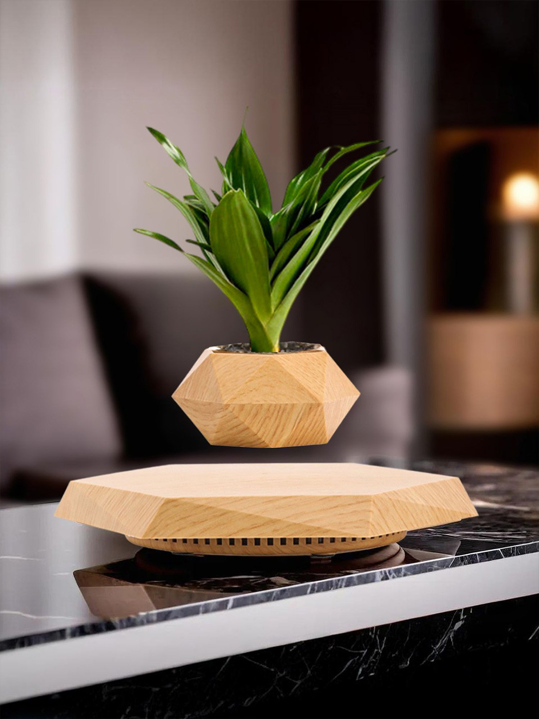 Nostrae by Ekhasa Brown 2 Pieces Textured Magnetic Levitating Pots Along With Marble Base & Cable