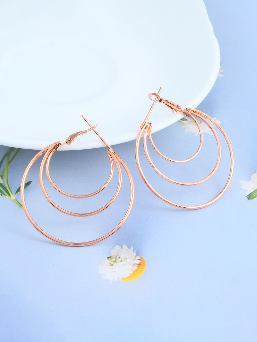 MEMOIR Rose Gold-Plated Contemporary Triple Hoop Earrings