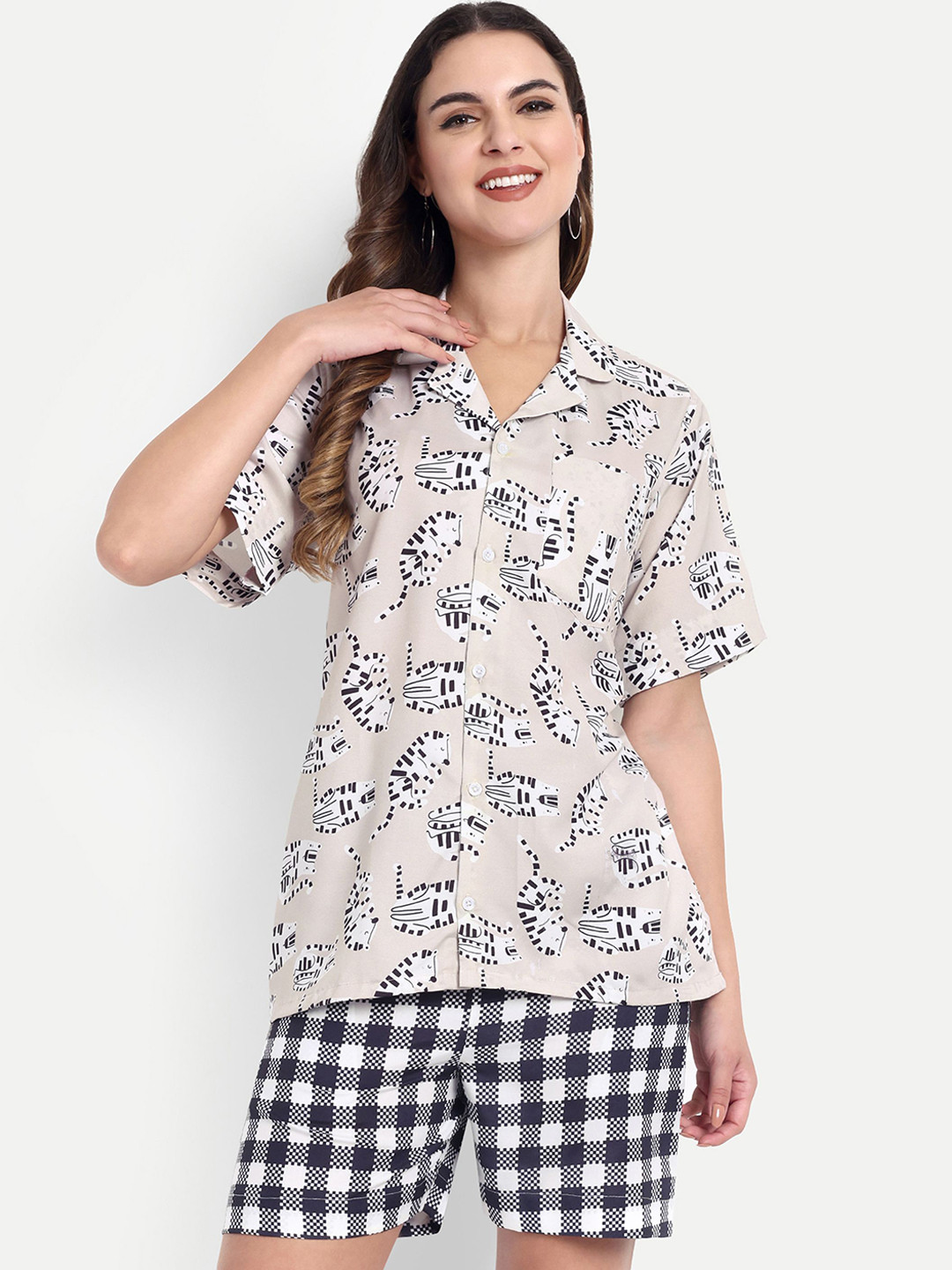 TILISM Animal Printed Pure Cotton Shirt With Short Co-Ords