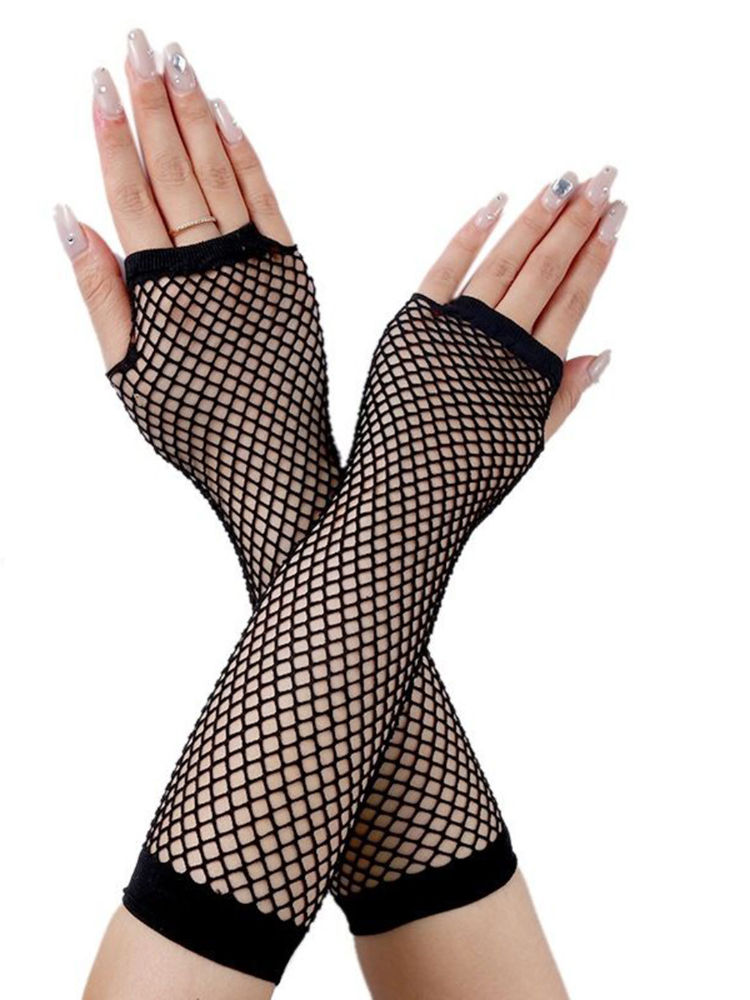 Alexvyan Women Fishnet Long Exrtended Summer Soft Fingerless Hand Sleeves