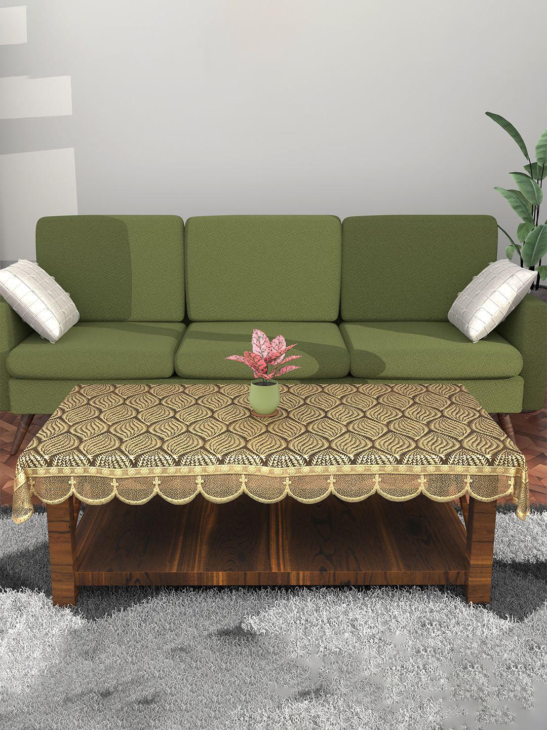 Kuber Industries Gold-Toned Ethnic Motifs Cotton 4-Seater Center Table Cover