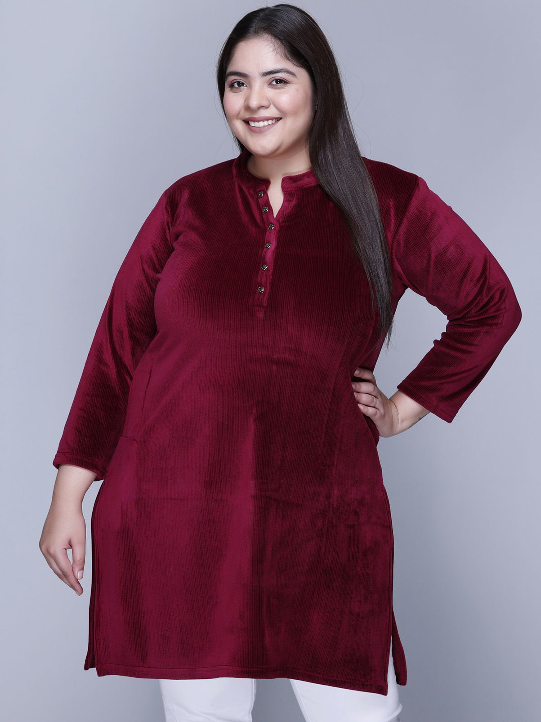 IN Love Women Mandarin Collar Plus Size Kurta