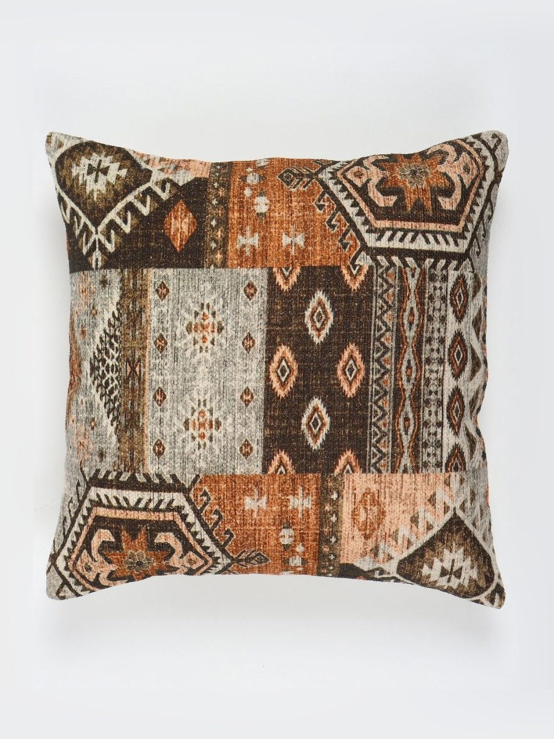 Art Avenue Hapi Brown Ethnic Motifs Cotton Washable Square Cushion Cover - 18 x 18 Inches