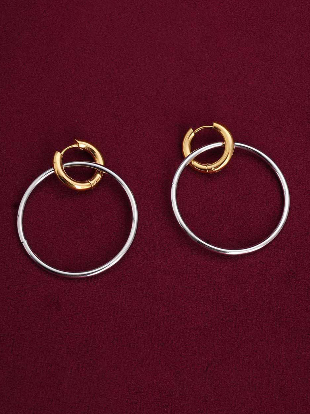 PALMONAS Gold-Plated Stainless Steel Anti-Tarnish Circular Double Hoop Earrings