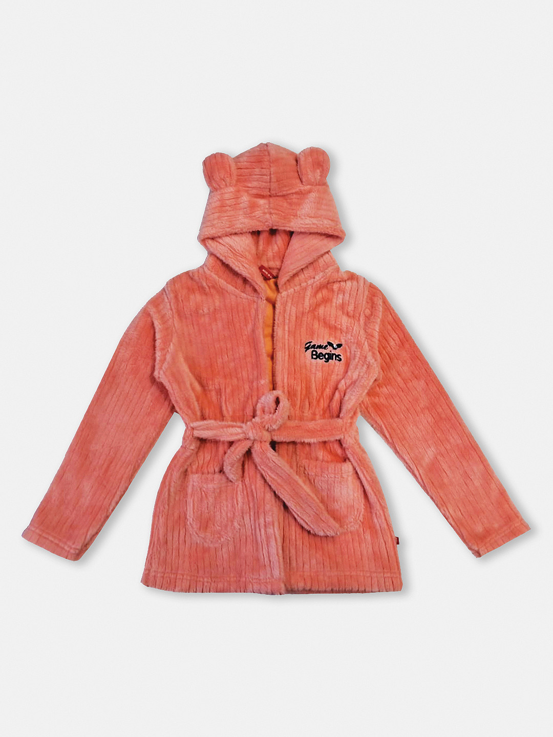 Here&Now X Game Begins Girls Self-Striped Fleece Fuzzy Longline Open Front Jacket