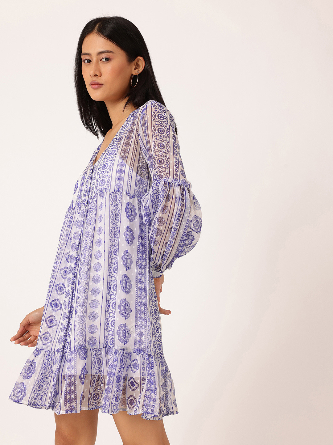 DressBerry Printed A-Line Dobby Dress With A Inner Slip