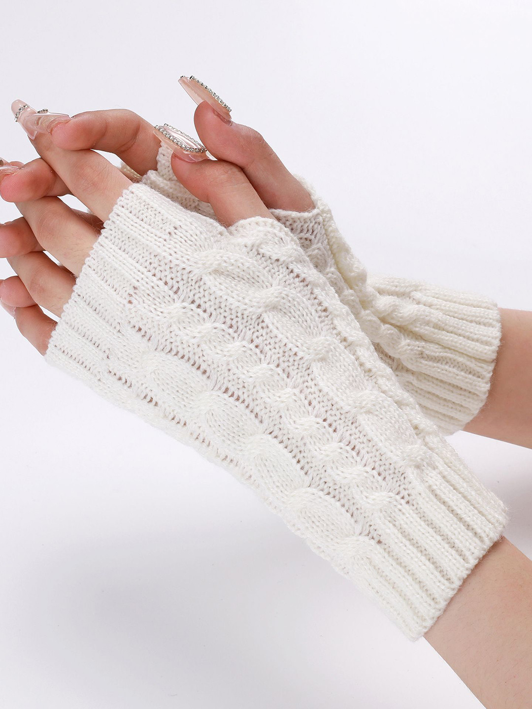 Alexvyan Women Winter Self Design Fingerless Gloves