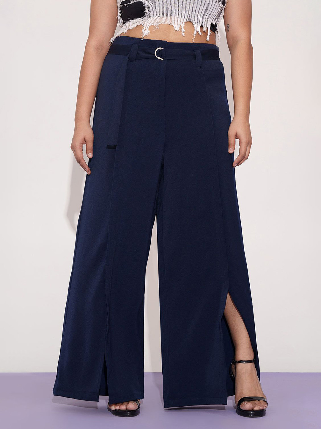 FREAKINS Women Plus Size Relaxed Straight Leg Loose Fit High-Rise Korean Pants With Belt