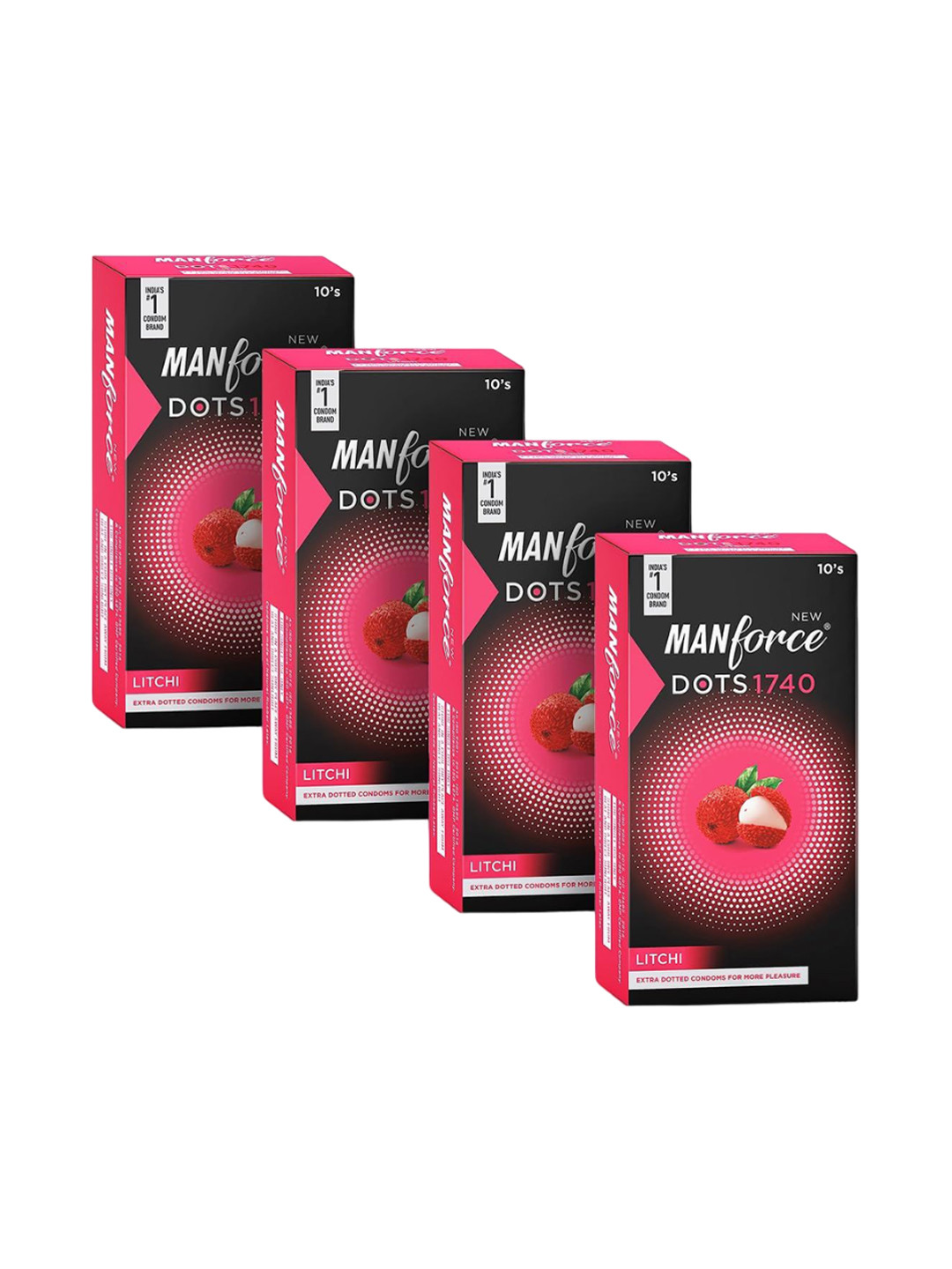Manforce Set Of 4 Dotted Litchi Flavored Condoms - 10Pcs Each