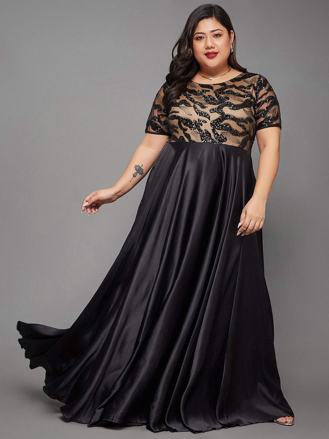 Miss Chase A+ Plus Size Sequince Satin Empire Maxi Dress