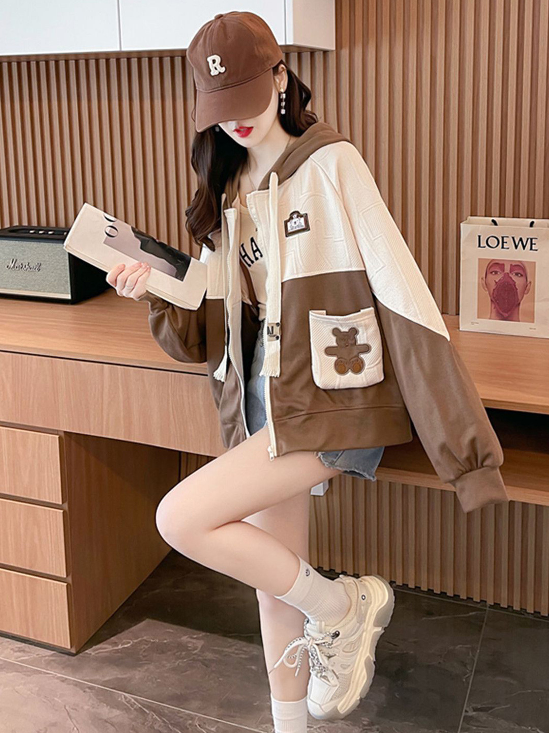 JC Mode Women Cotton Colourblocked Long Sleeves Front-Open Casual Sweatshirt