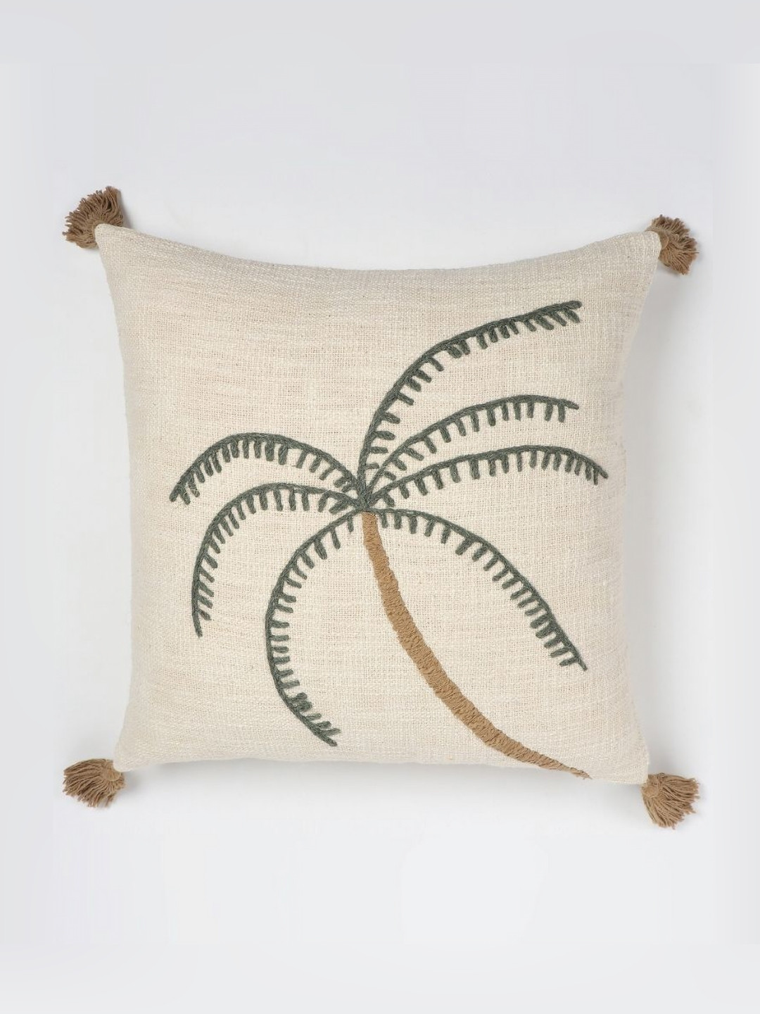 Art Avenue White & Green Tropical Embroided Cotton Square Cushion Covers