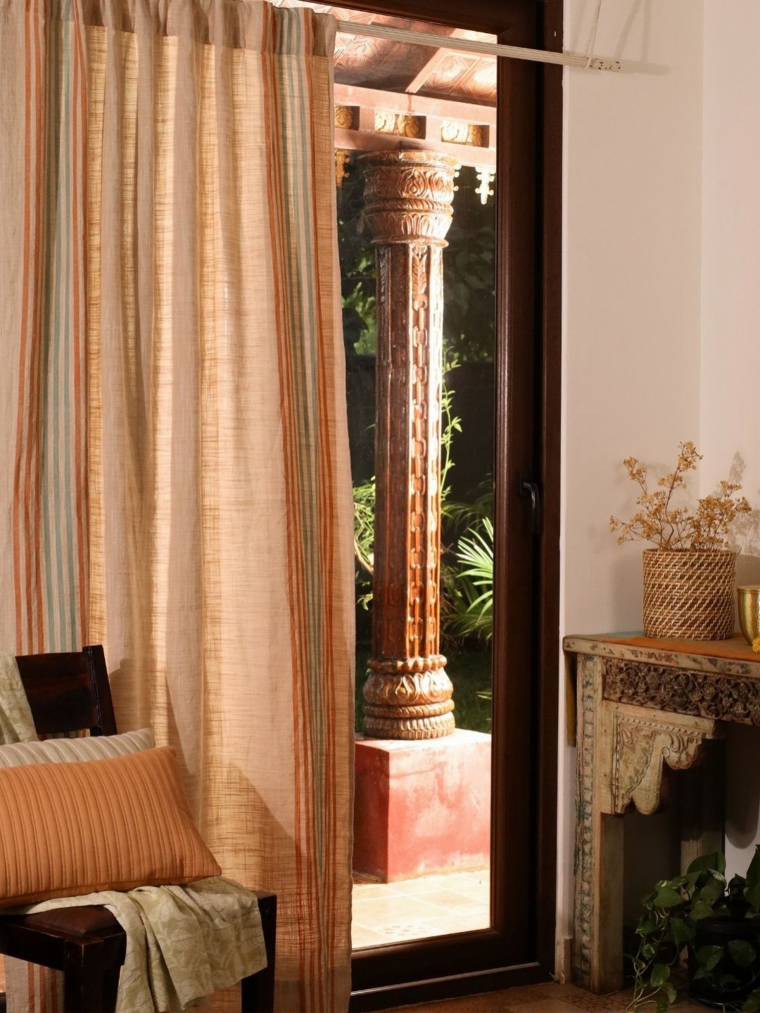 Peepul Tree Marigold Ivory Sheer Pure Cotton Door Curtain