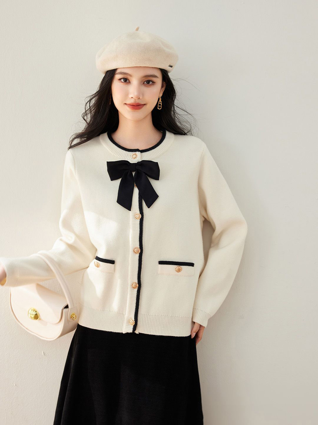 JC Collection Women Round Neck Cardigan With Bow Detailed