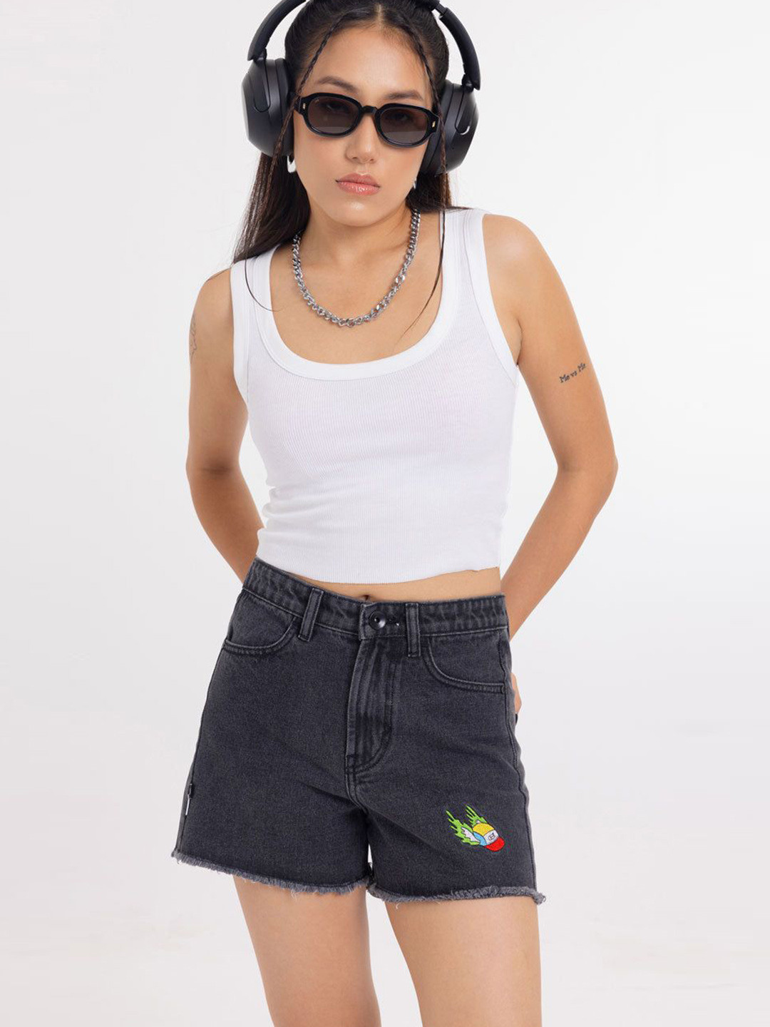 Urban Monkey Women Regular Fit Mid-Rise Denim Shorts