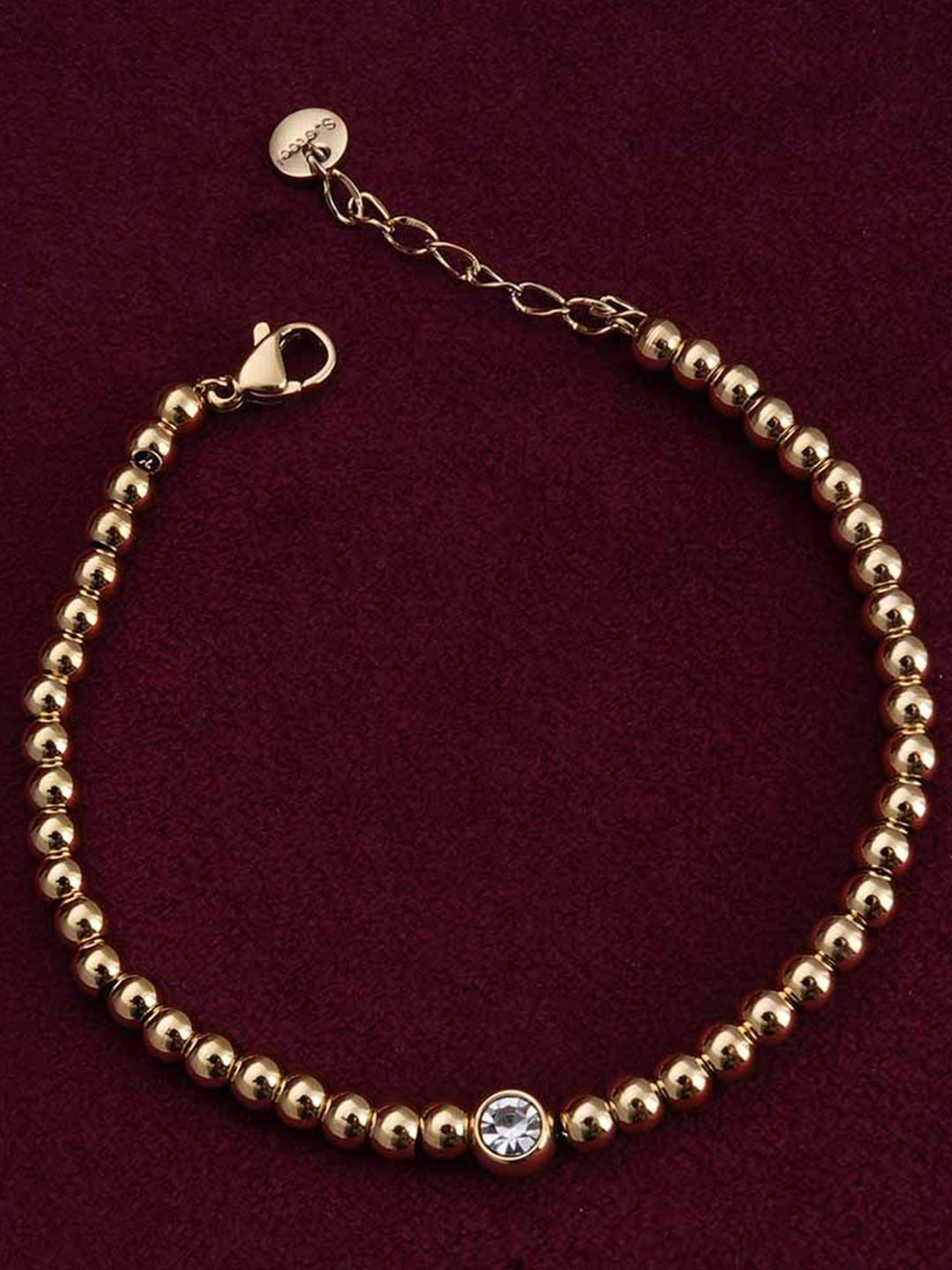 PALMONAS Gold-Plated CZ Studded Stainless Steel Waterproof and Anti-Tarnish Link Bracelet