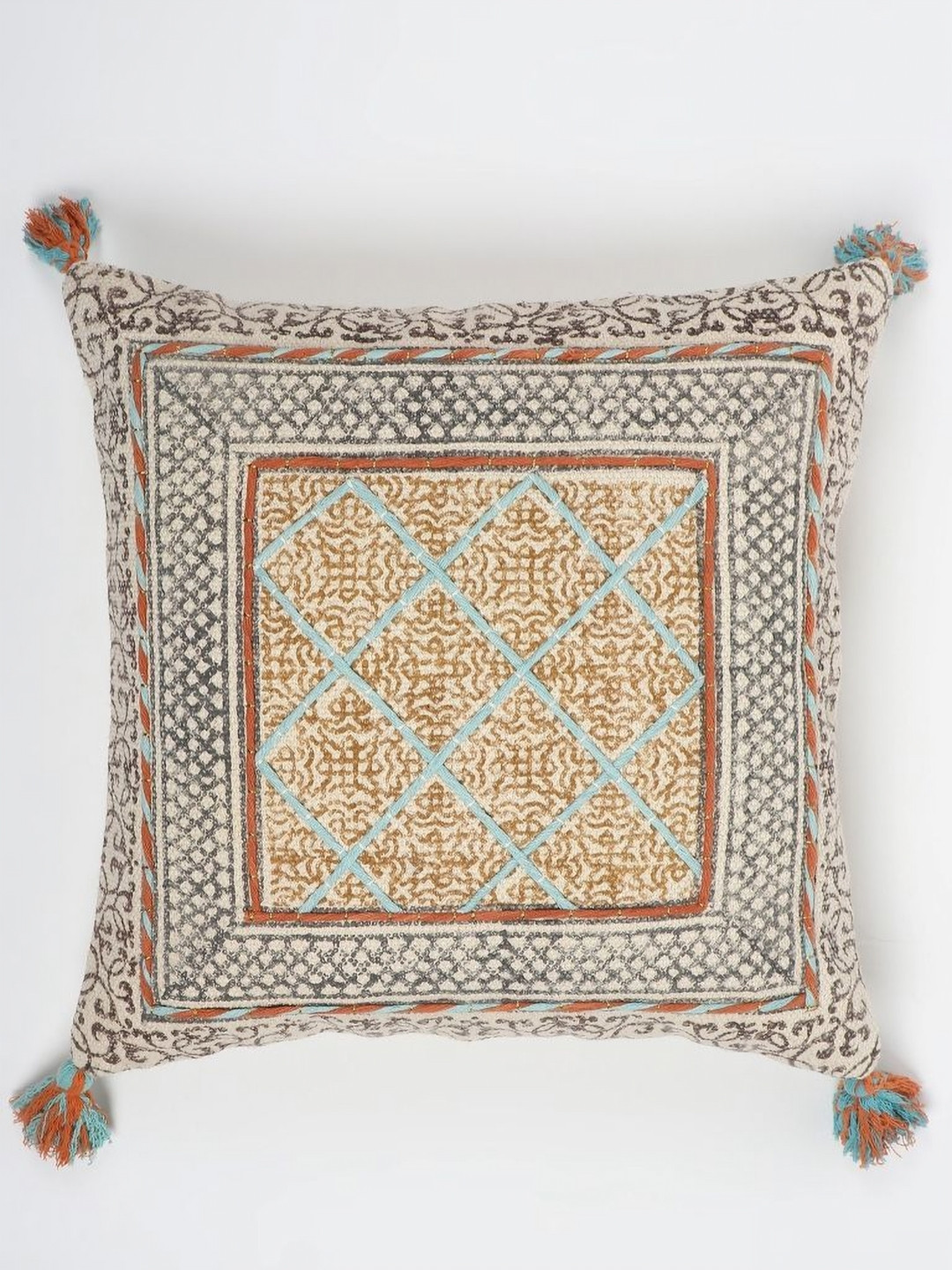 Art Avenue Lily Hand Block Ethnic Motifs Cotton Embroidered Cushion Covers - 20 x 20 In