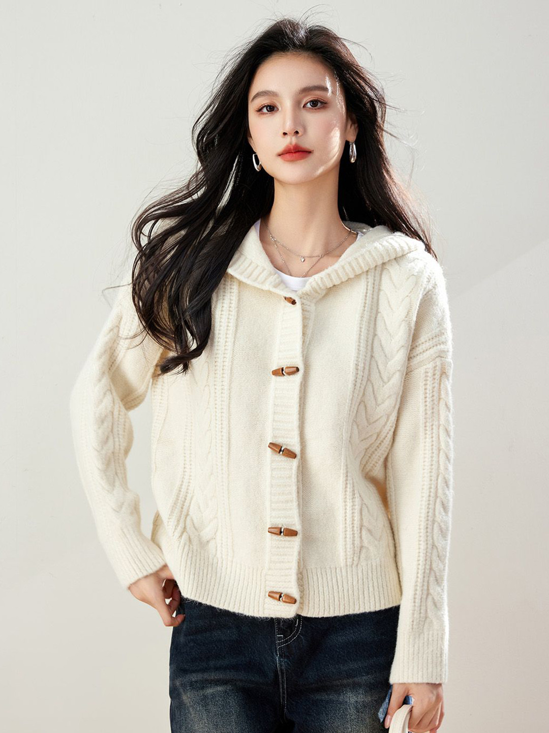 JC Collection Women Self Design Hood Ribbed Front-Open Sweaters