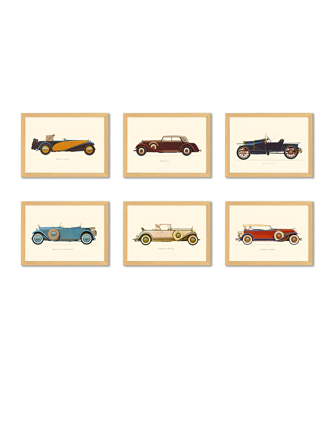 Art Street Red & Beige 6 Pieces Vintage Car Painting Wall Arts
