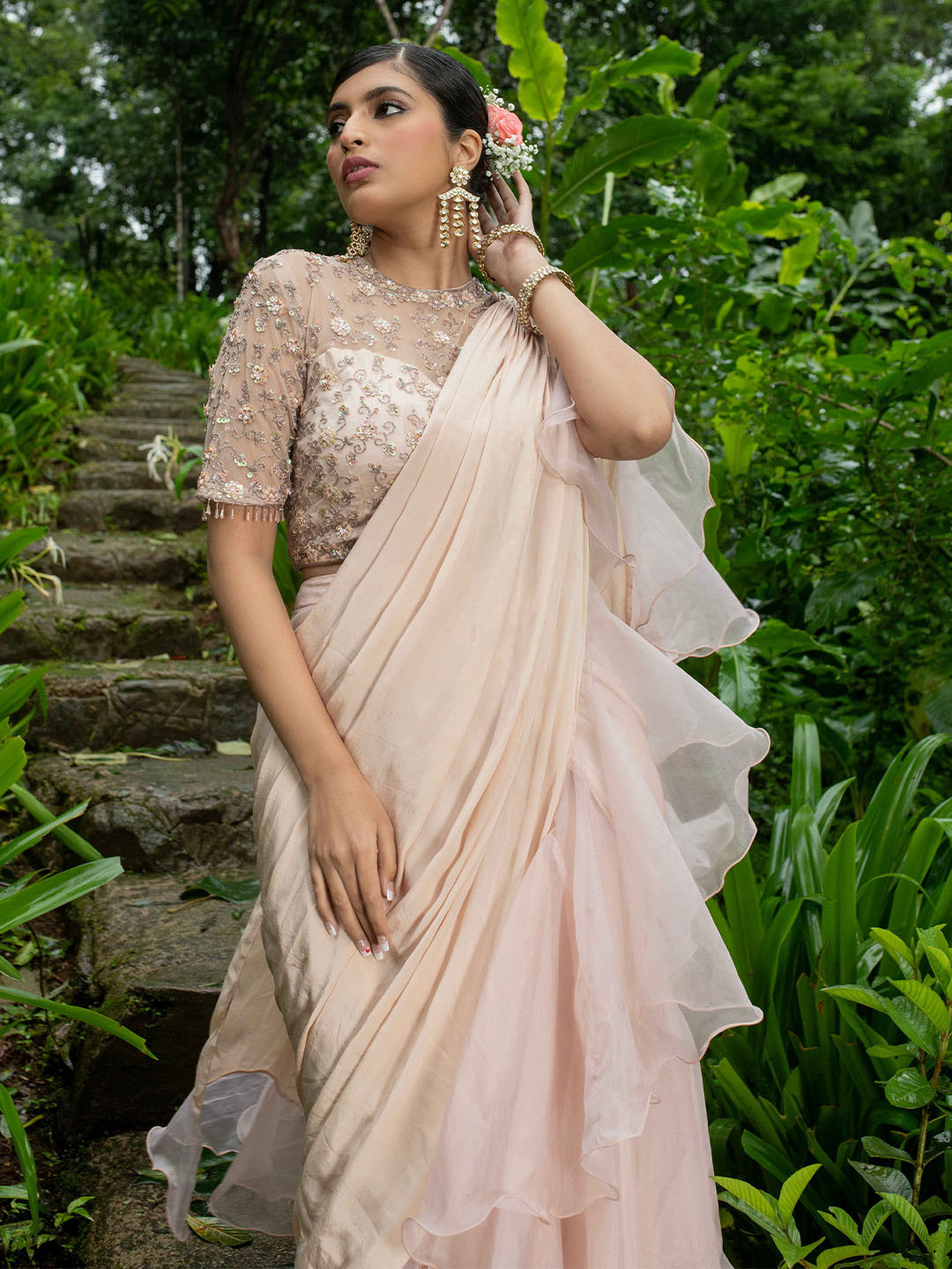 The Front Row Solid Organza Ready to Wear Saree