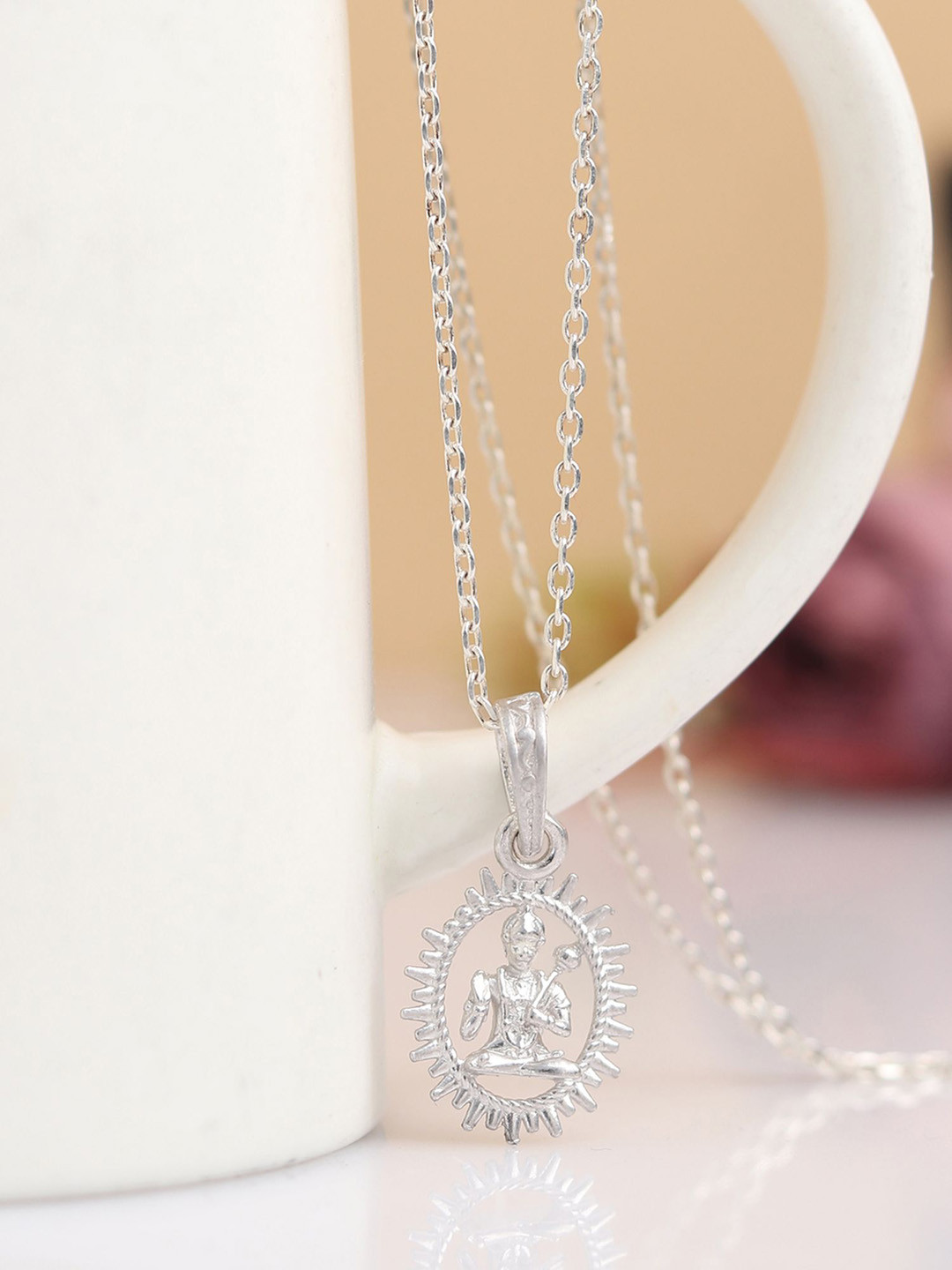 AKSHAT SAPPHIRE Unisex Silver Singhasan Wale Ganesh Pendant