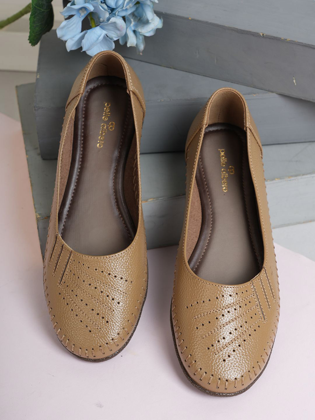 pelle albero Women Leather Round Toe Ballerinas Slip On Flats
