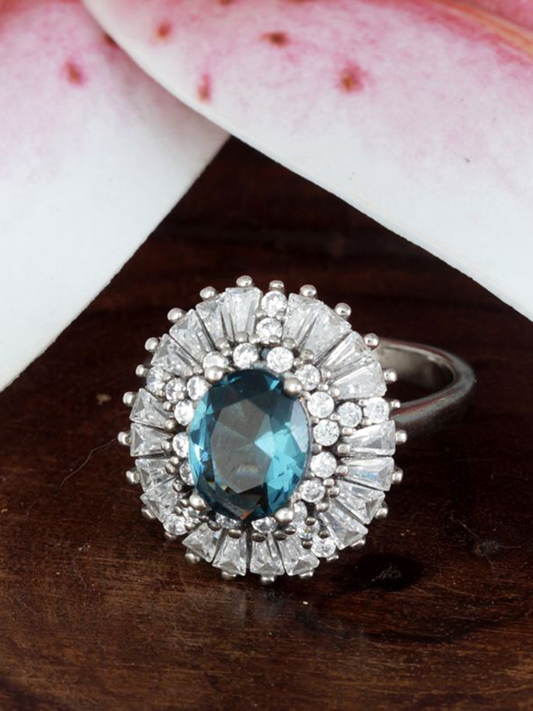 Tuanz Silver Jewelry Celestial 925 Sterling Silver Rhodium-Plated CZ-Studded Finger Ring