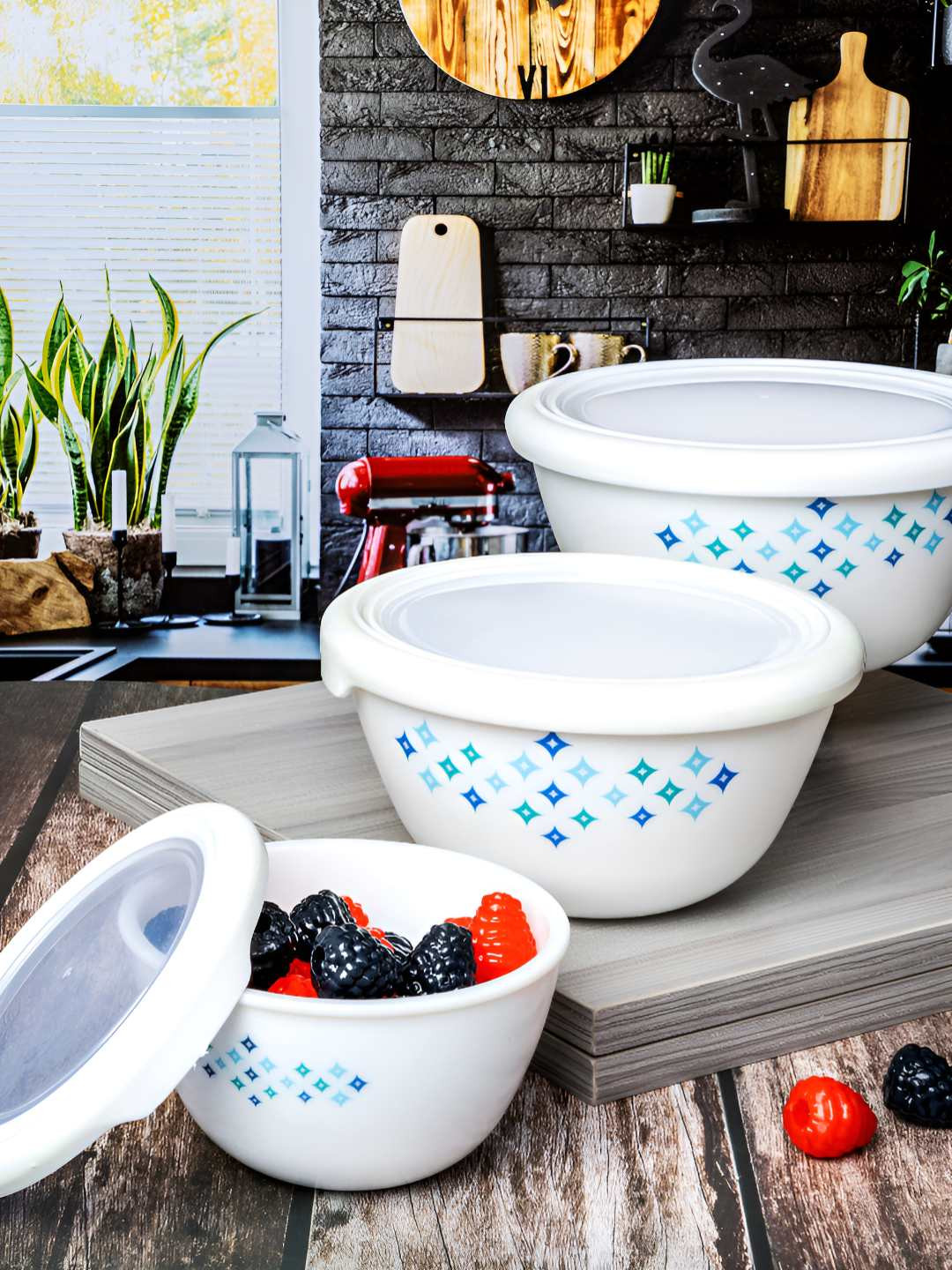 Cello White 3 Pieces Floral Printed Opalware Dishwasher and Microwave Safe Serving Bowls