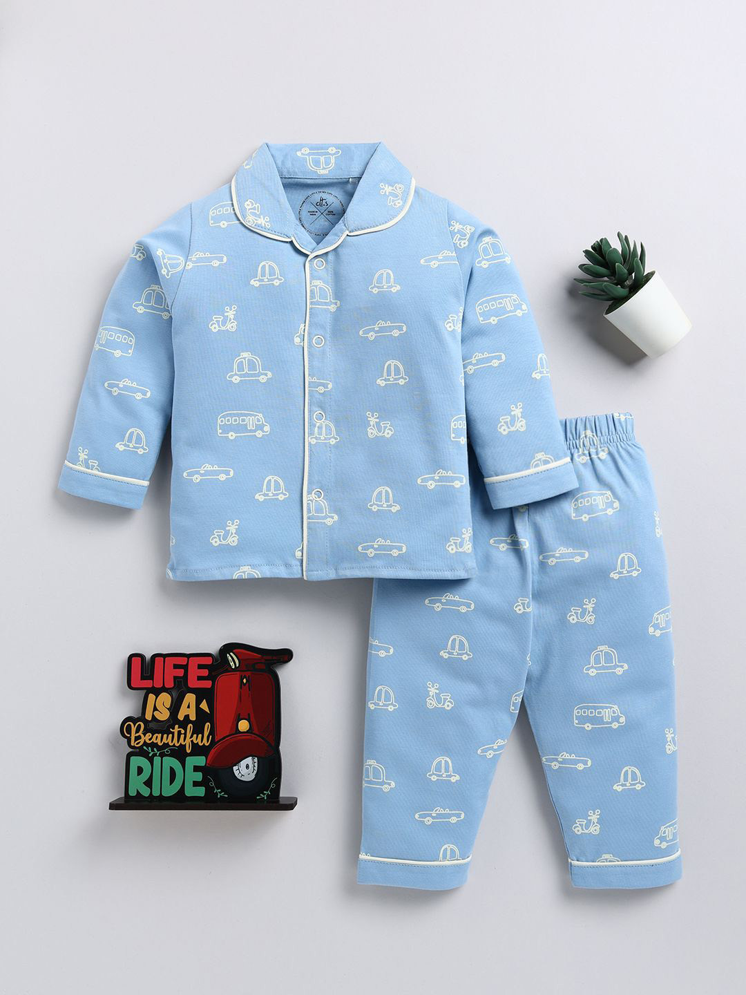 Clt.s Kids Conversational Printed Pure Cotton Long Sleeves Night Suit