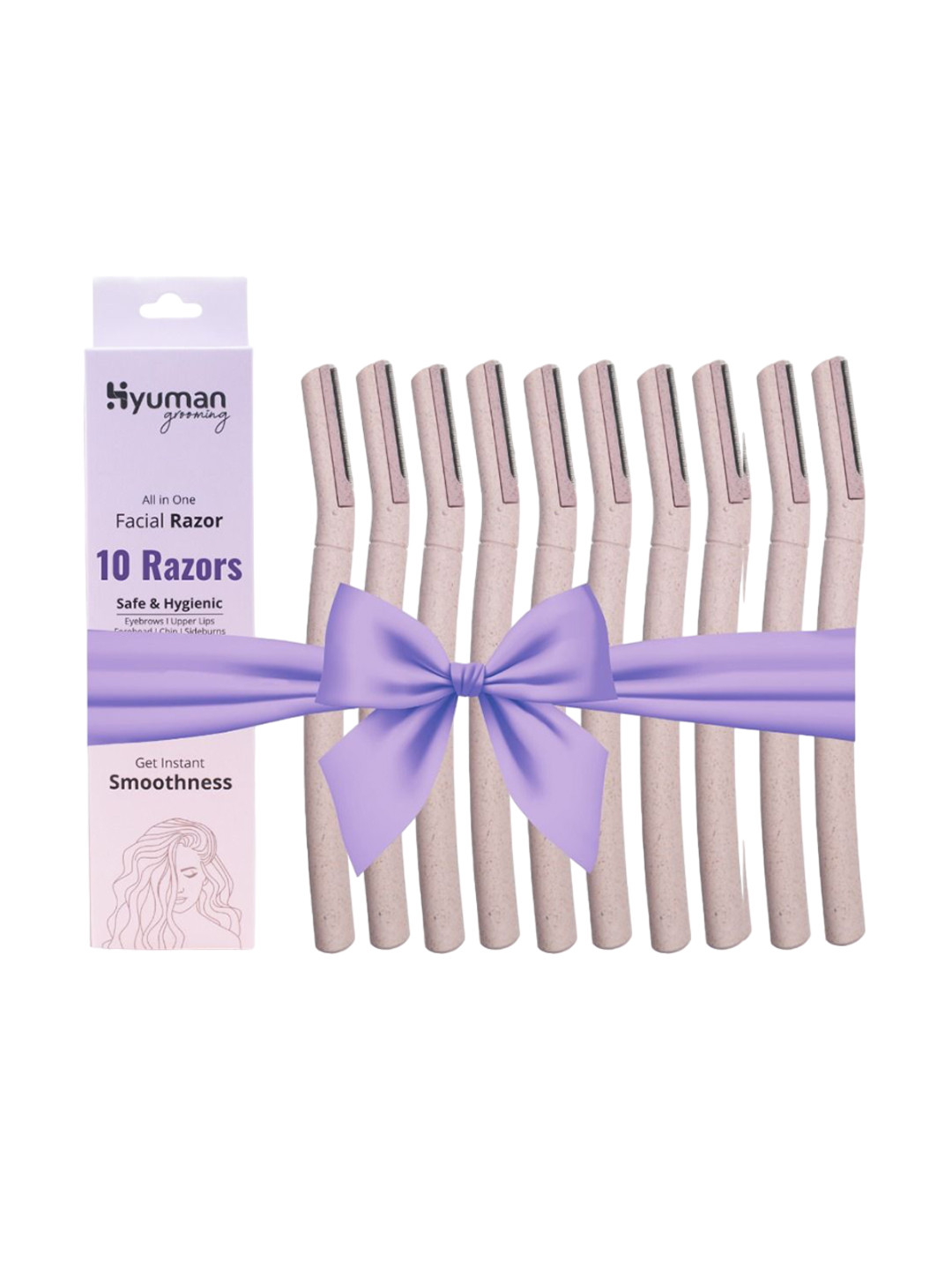 HYUMAN Set Of 10 Stainless Steel Anti Slip Grip All In One Facial Razors