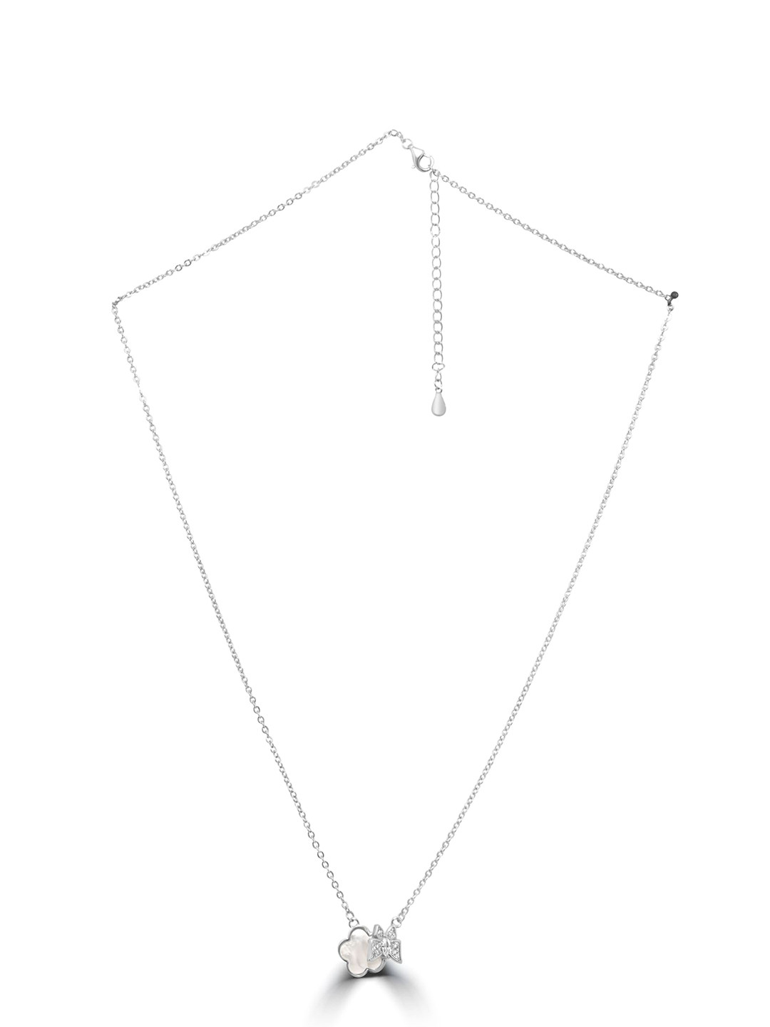 925 SILLER 925 Pure Silver Zircon Studded Floral Butterfly Charm Pendant With Chain