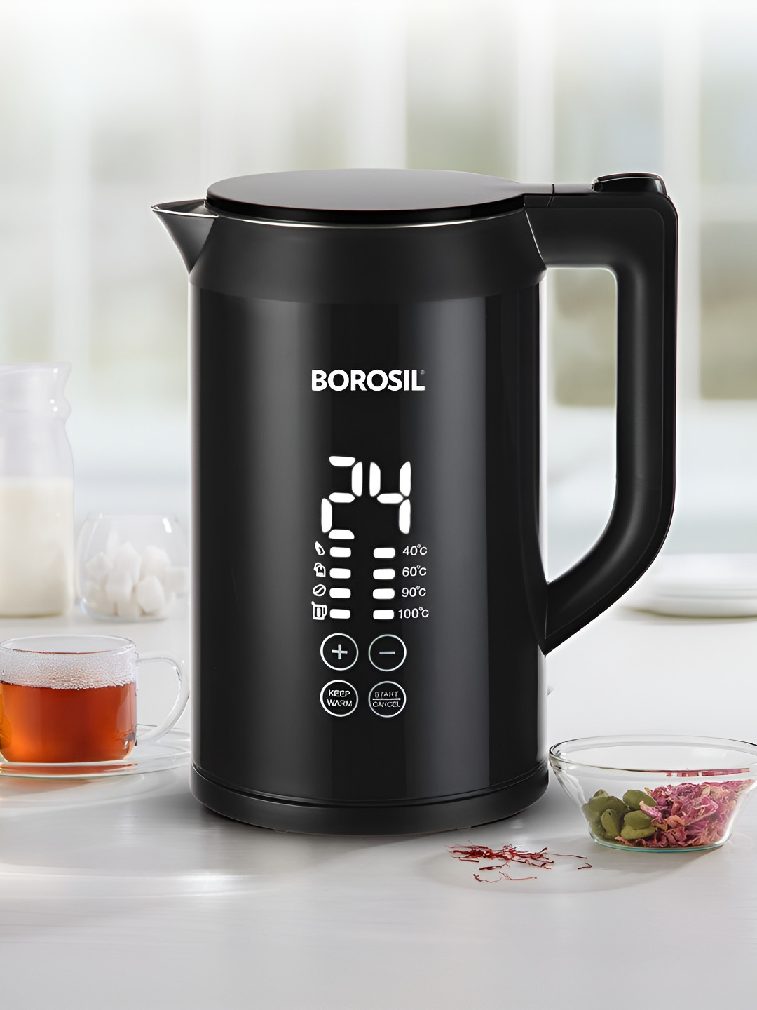 BOROSIL Cooltouch Black Stainless Steel Electric Kettle - 1.5L