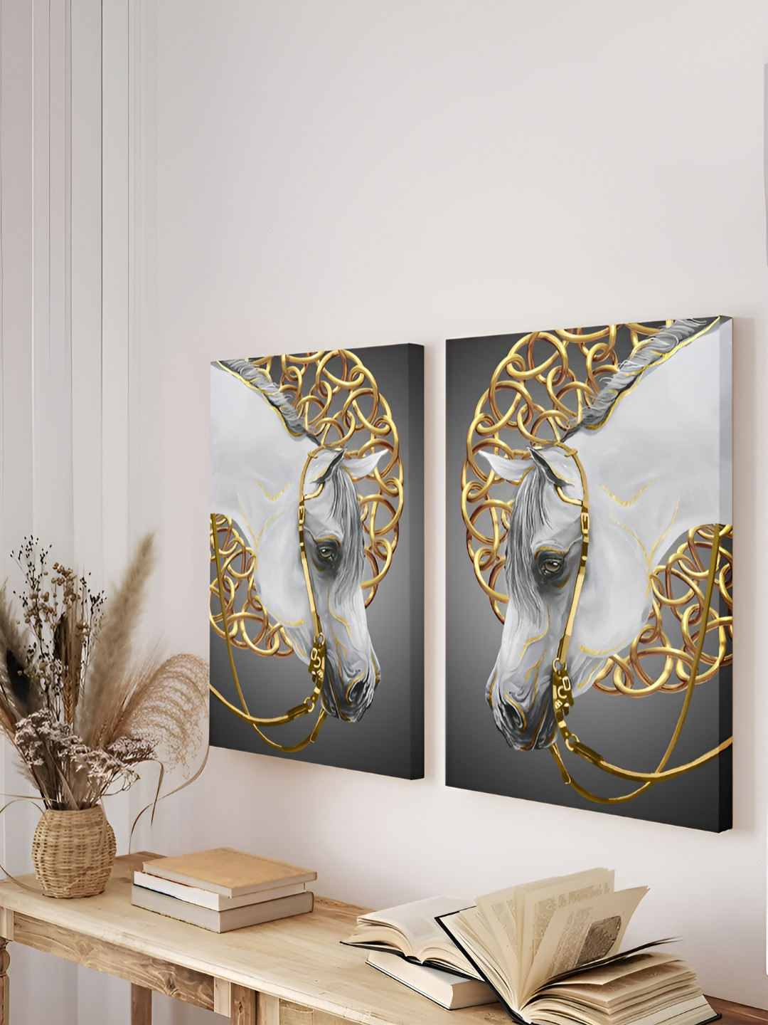 Art Street Bridle Horse Canvas 2 Pcs Wall Rectangle Paintings Wall Art - 12x16In