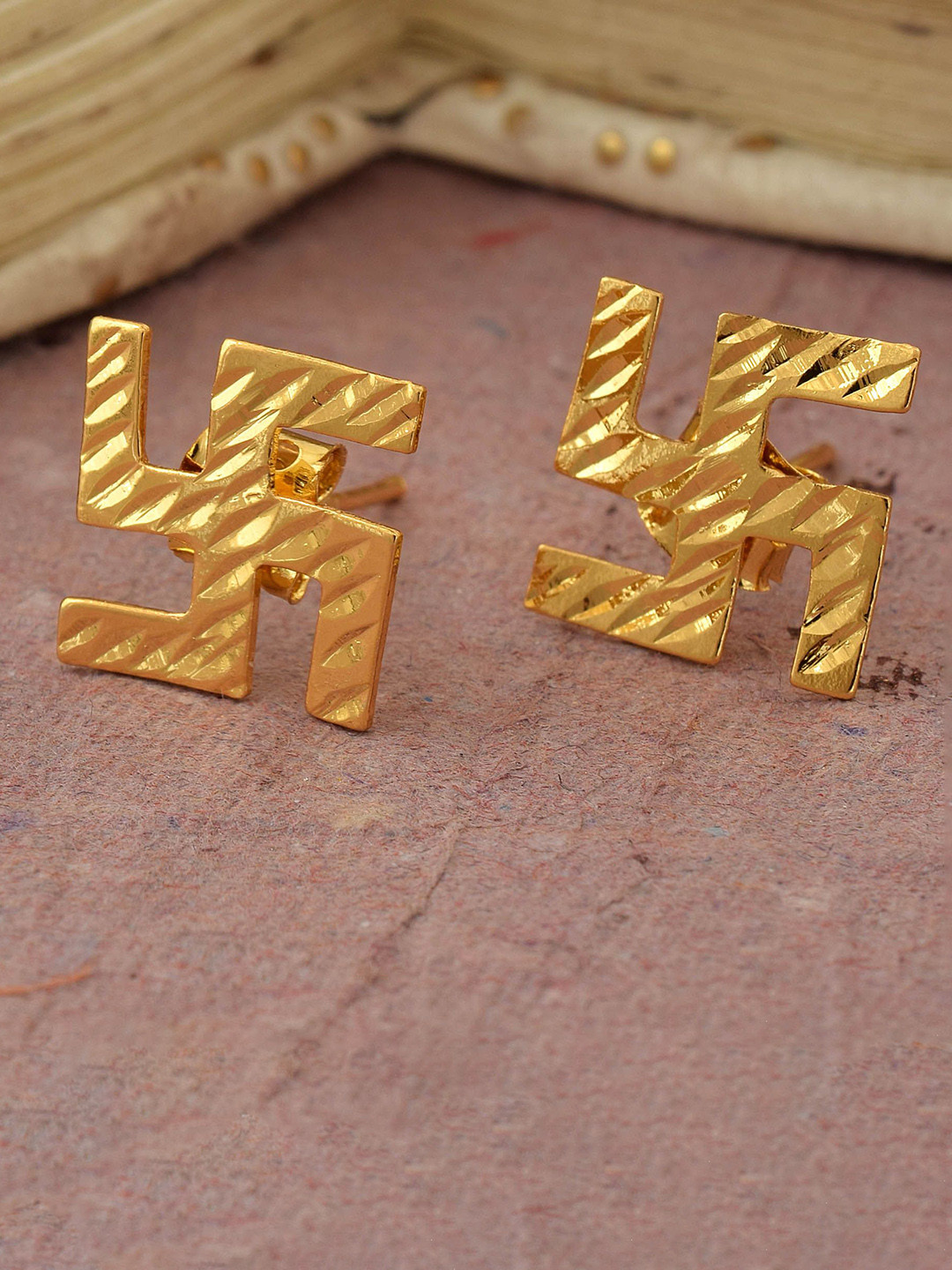 MEMOIR Gold-Plated Swastik Studs Earrings