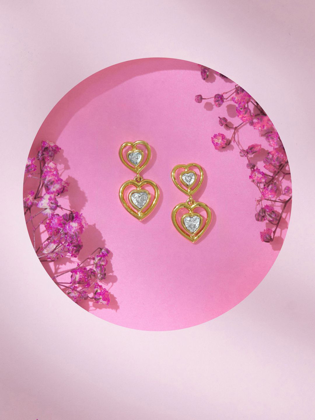 Accessorize 14K Gold Plated CZ Studded Heart Shaped Drop Earrings