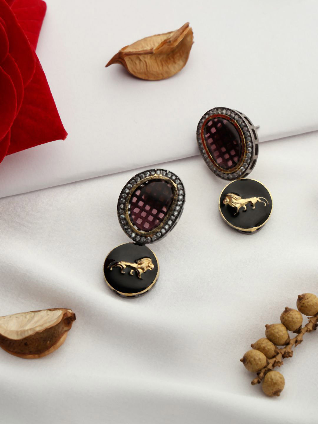 PATOLA BY VJ Stone Studded Contemporary Drop Earrings