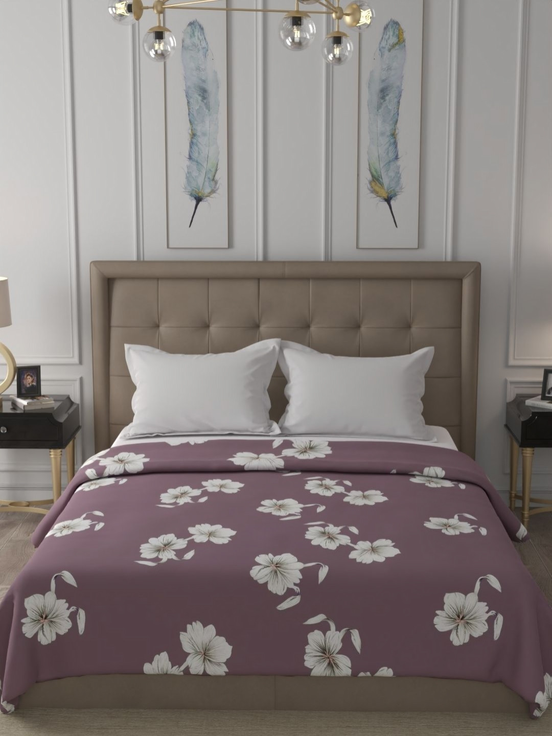 Raymond Home Mauve & Off White Floral Printed 300 GSM AC Room Double Bed Blanket