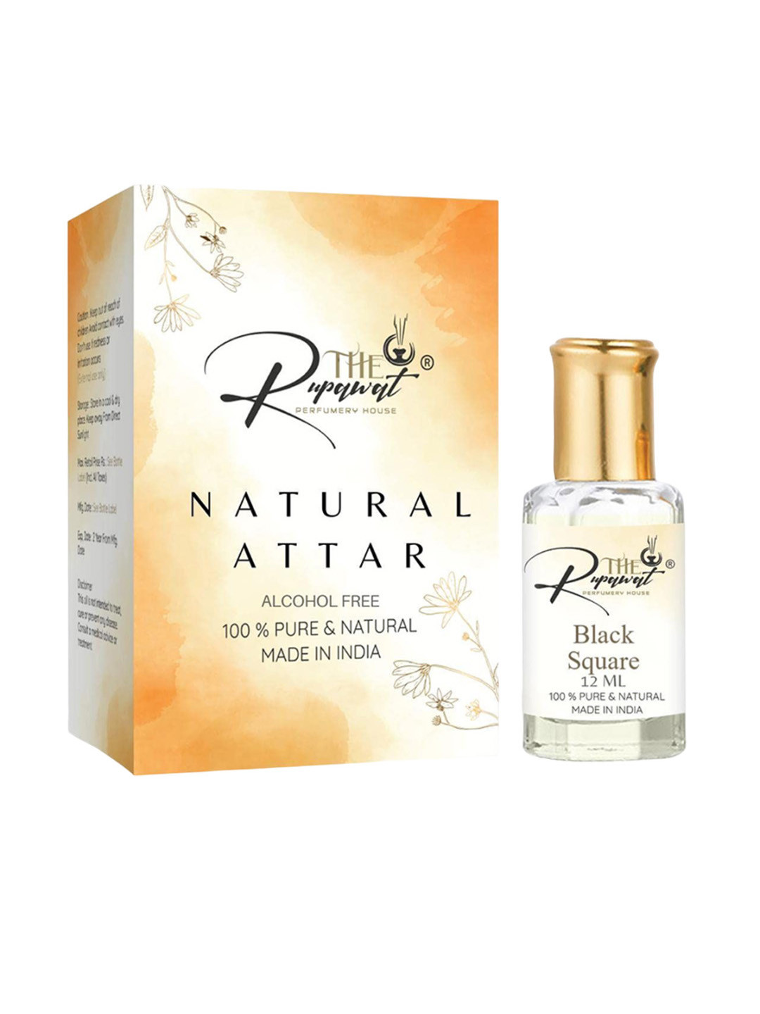 THE RUPAWAT Perfumery House Black Square 100% Natural & Pure Alcohol Free Attar -12ml