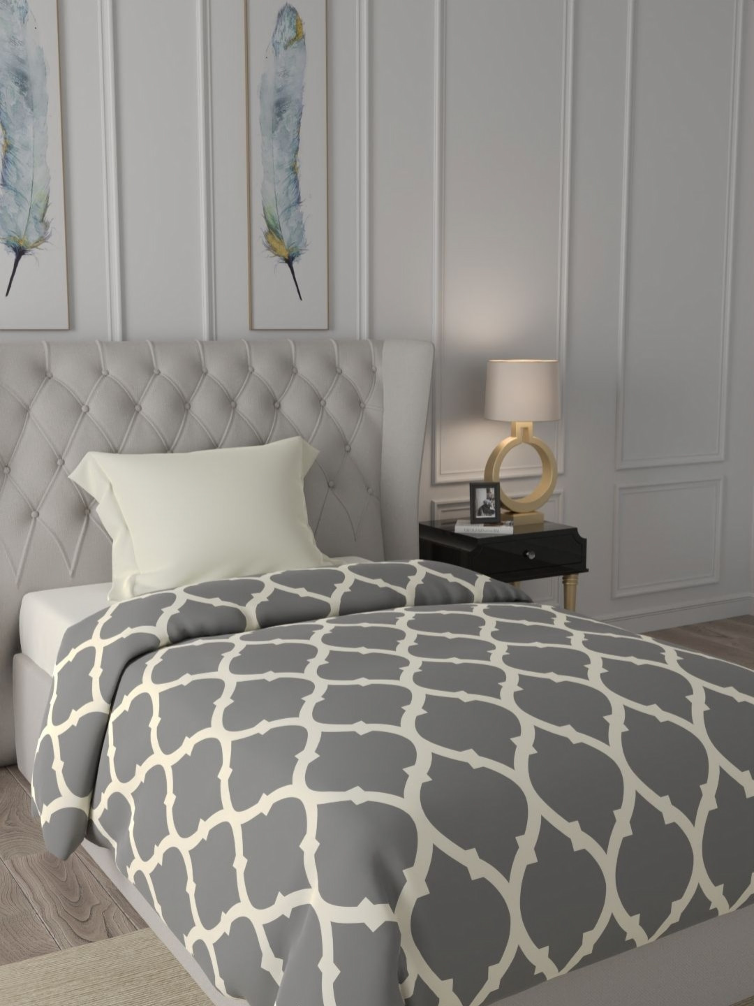 Raymond Home Grey & Off White Ethnic Motifs 300 GSM AC Room Single Bed Quilt