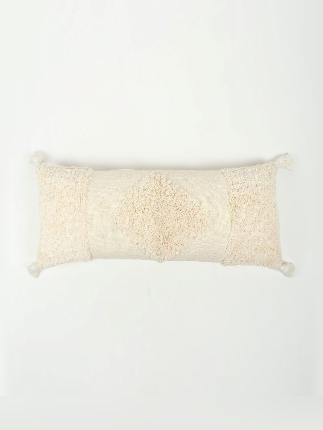 Art Avenue White & Beige Self Design Rectangle Cushion Covers