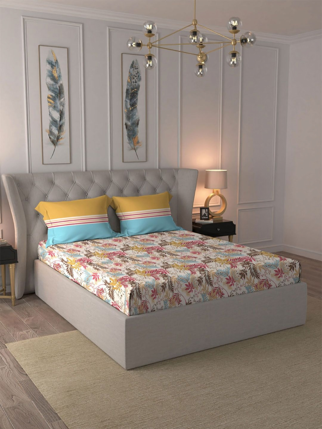 MYTRIDENT Dusk & Dawn Red Floral Cotton 144 TC Queen Bedsheet with 2 Pillow Covers-90 x 100 inches