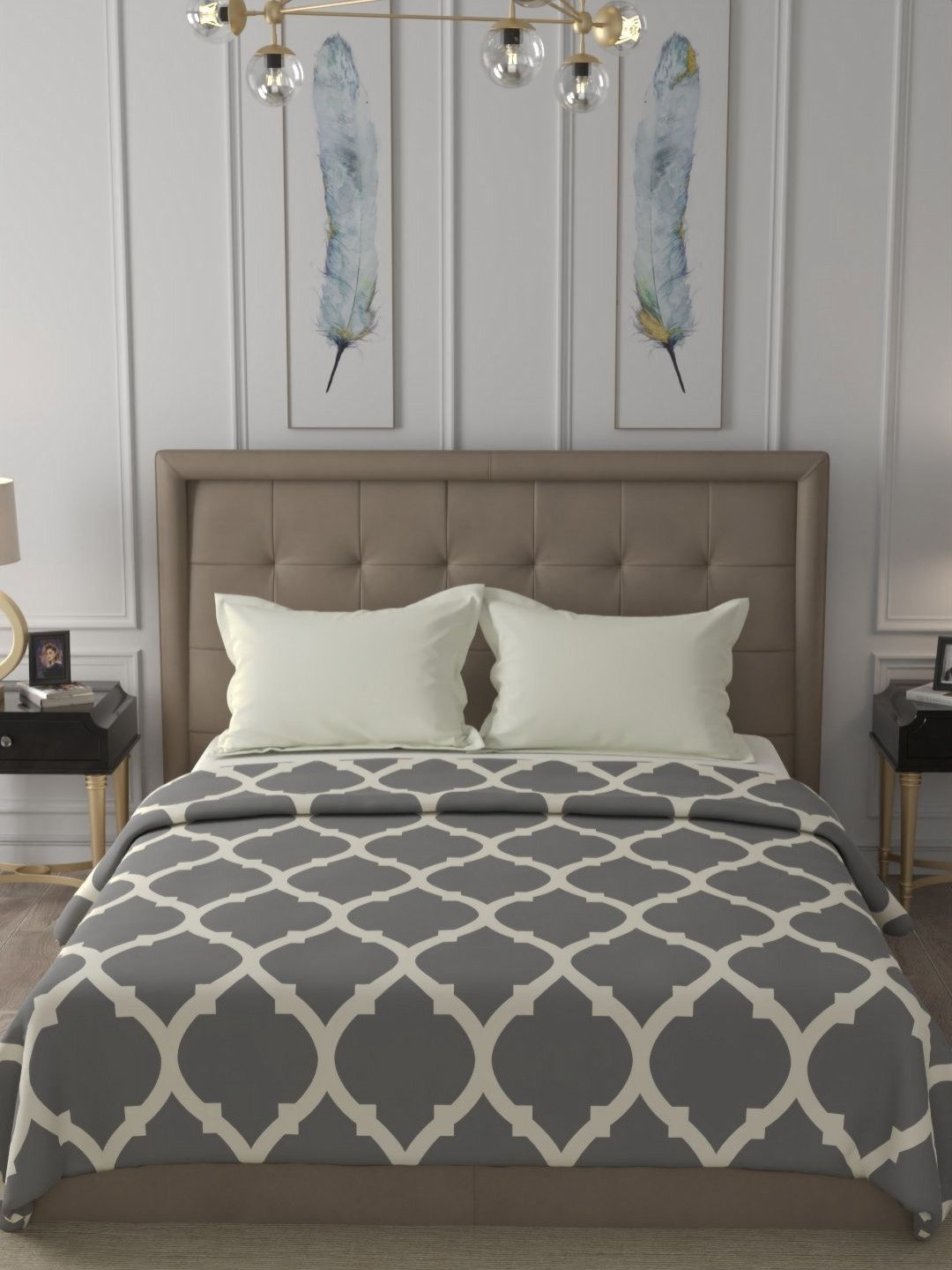 Raymond Home Grey & White Geometric 300 GSM AC Room Double Bed Dohar